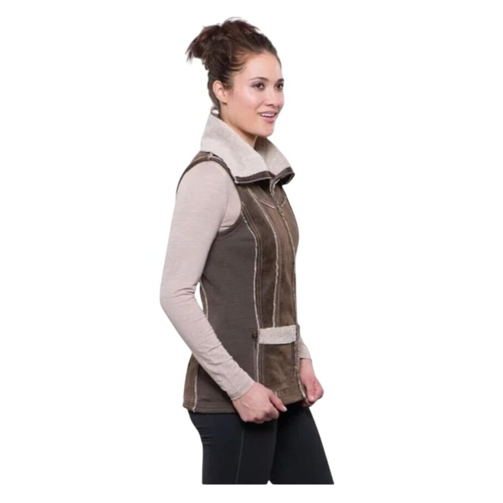NWT KUHL Womens Dani Sherpa Vest Italian Faux Leather Shearling S Brown MSRP$219 - Picture 7 of 17